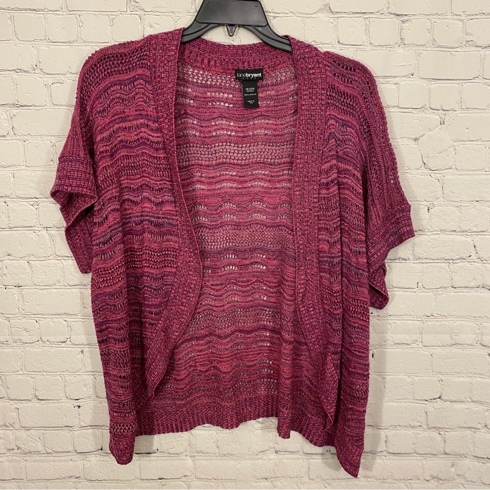 Lane Bryant Womens Shrug Bolero 18/20W Purple Short Sleeve Open Knit Open Front